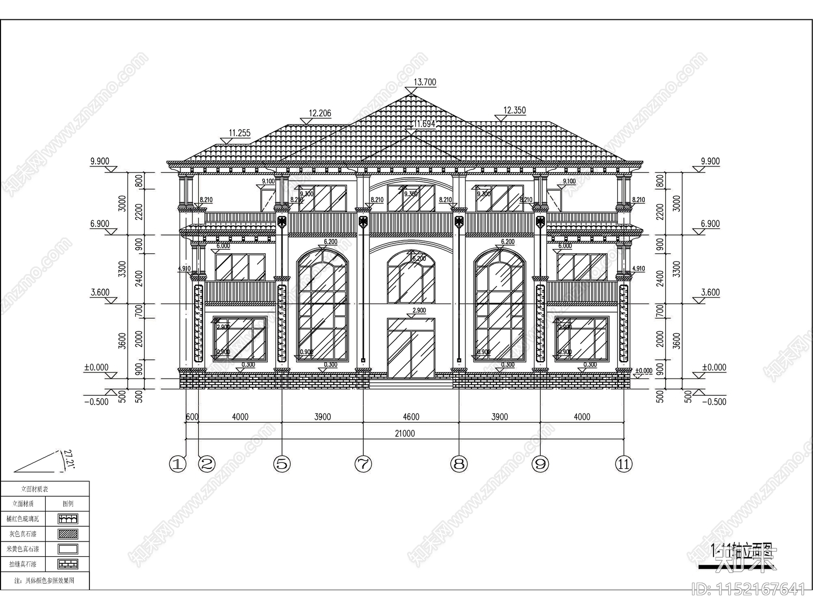 欧式三层独栋别墅建筑施工图下载【ID:1152167641】