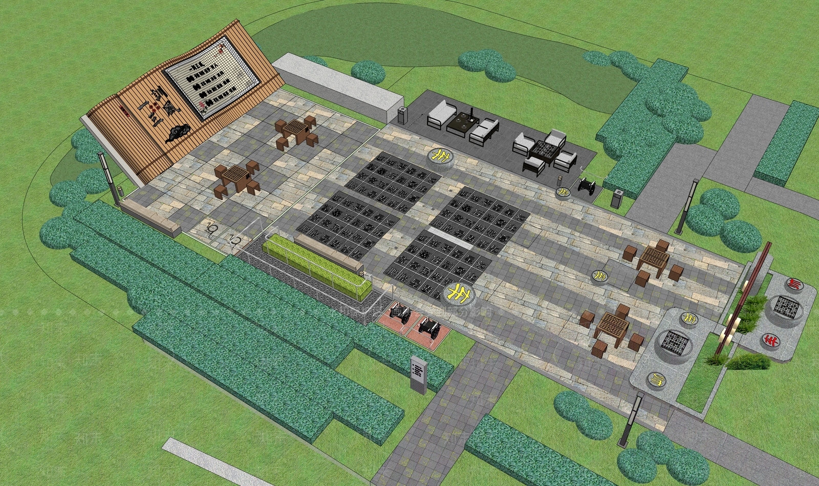 中式新农村广场景观SU模型下载【ID:1152160955】