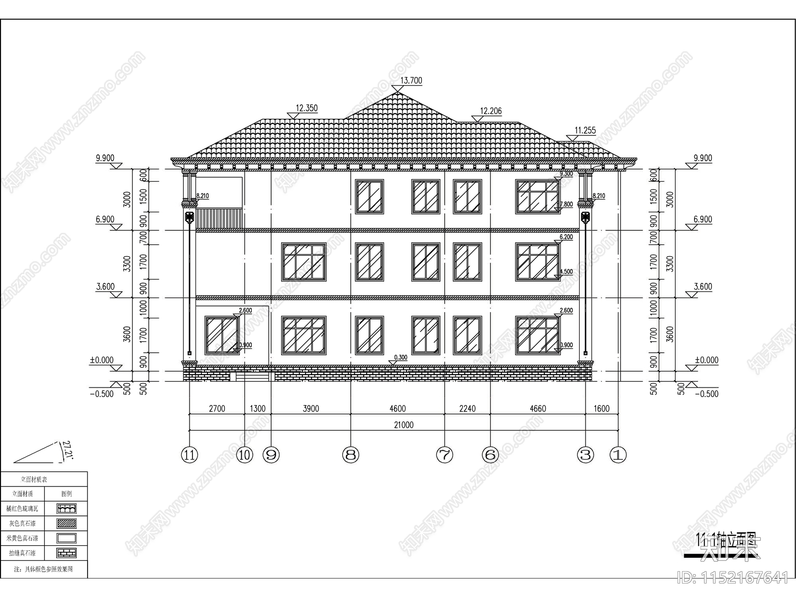 欧式三层独栋别墅建筑施工图下载【ID:1152167641】