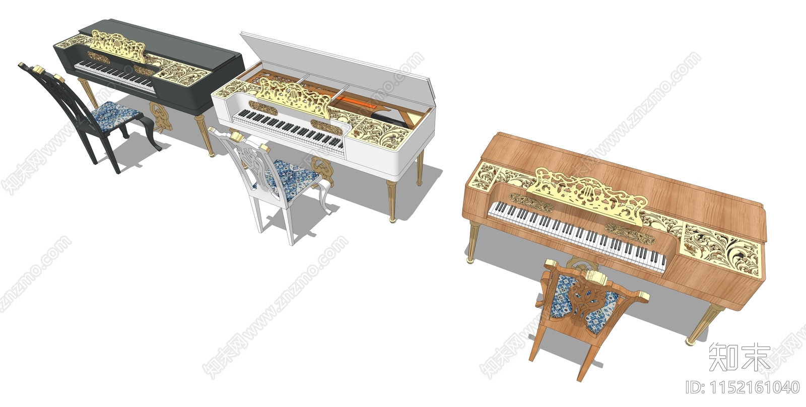 欧式秘密花园钢琴SU模型下载【ID:1152161040】