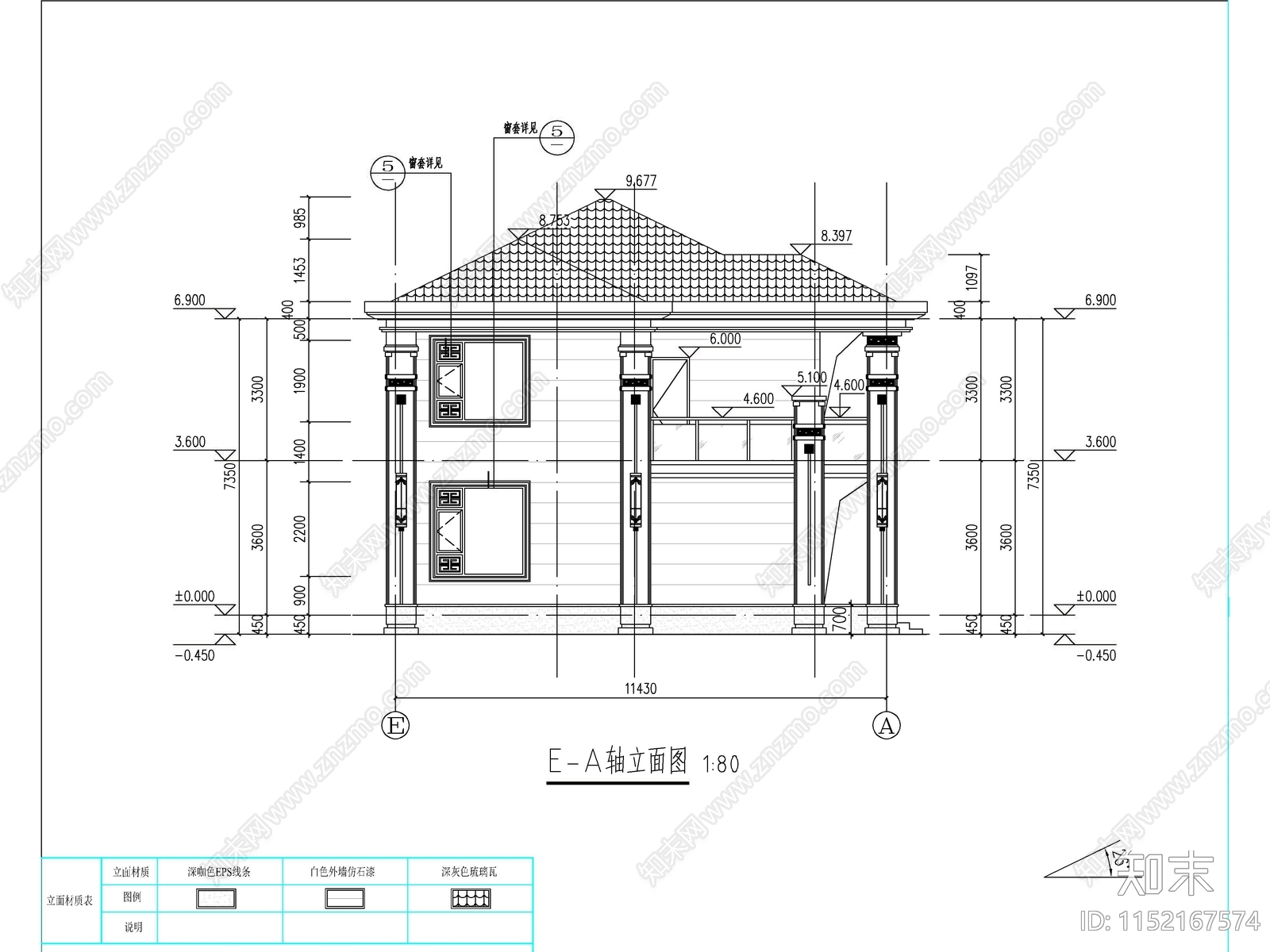 新中式两层独栋别墅建筑施工图下载【ID:1152167574】