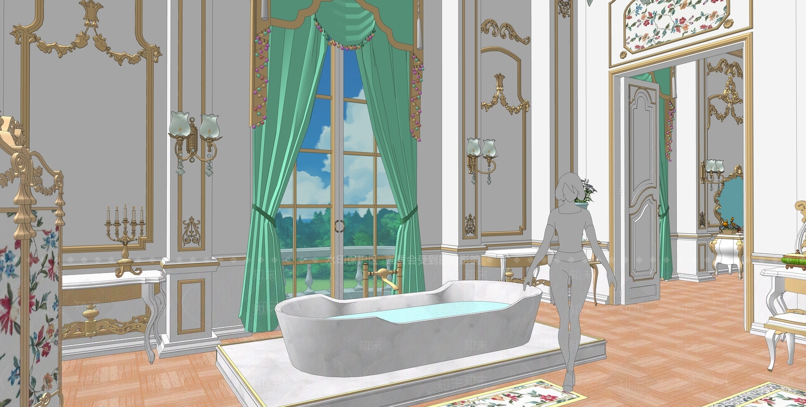 欧式秘密花园豪宅卧室SU模型下载【ID:1152161271】