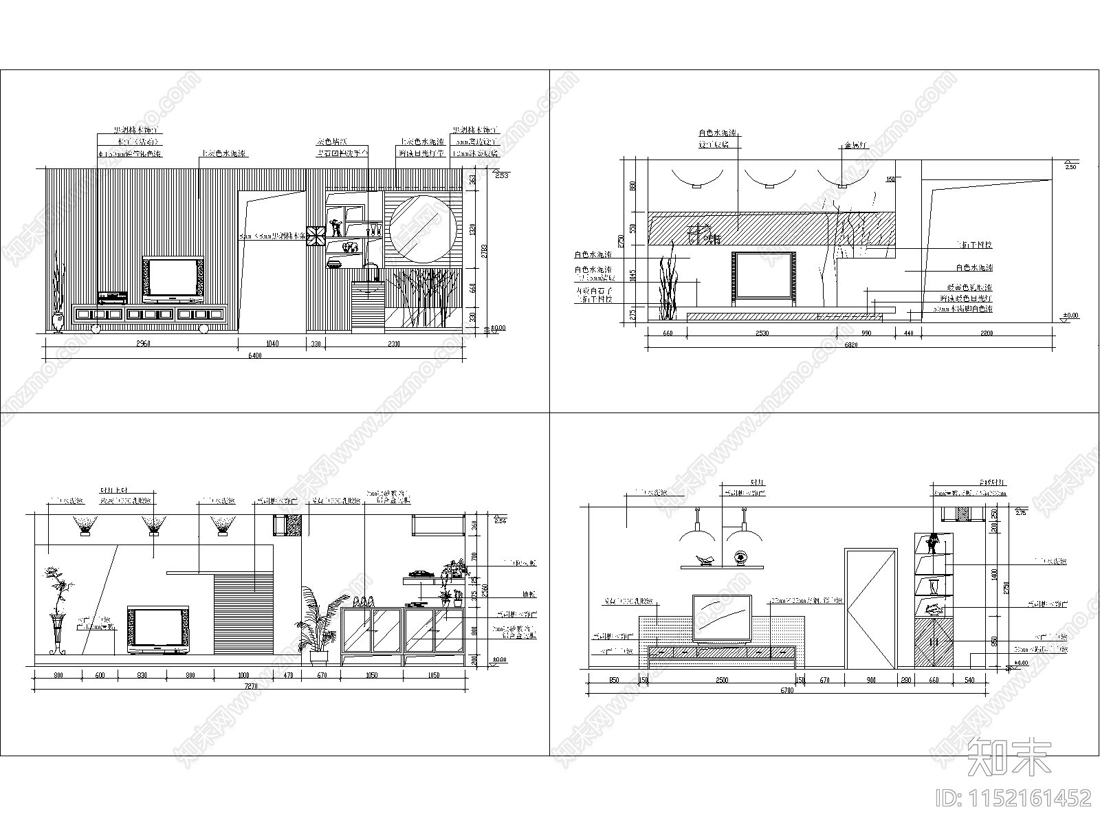 电视背景墙立面图cad施工图下载【ID:1152161452】