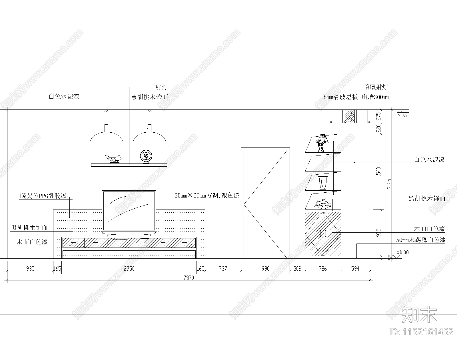 电视背景墙立面图cad施工图下载【ID:1152161452】