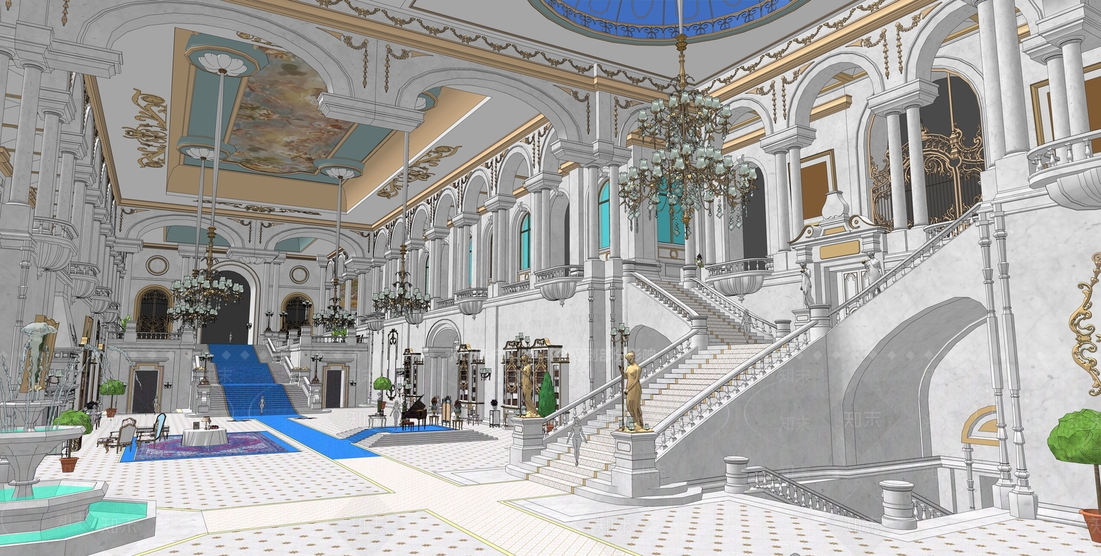 欧式秘密花园豪宅会客厅SU模型下载【ID:1152161408】