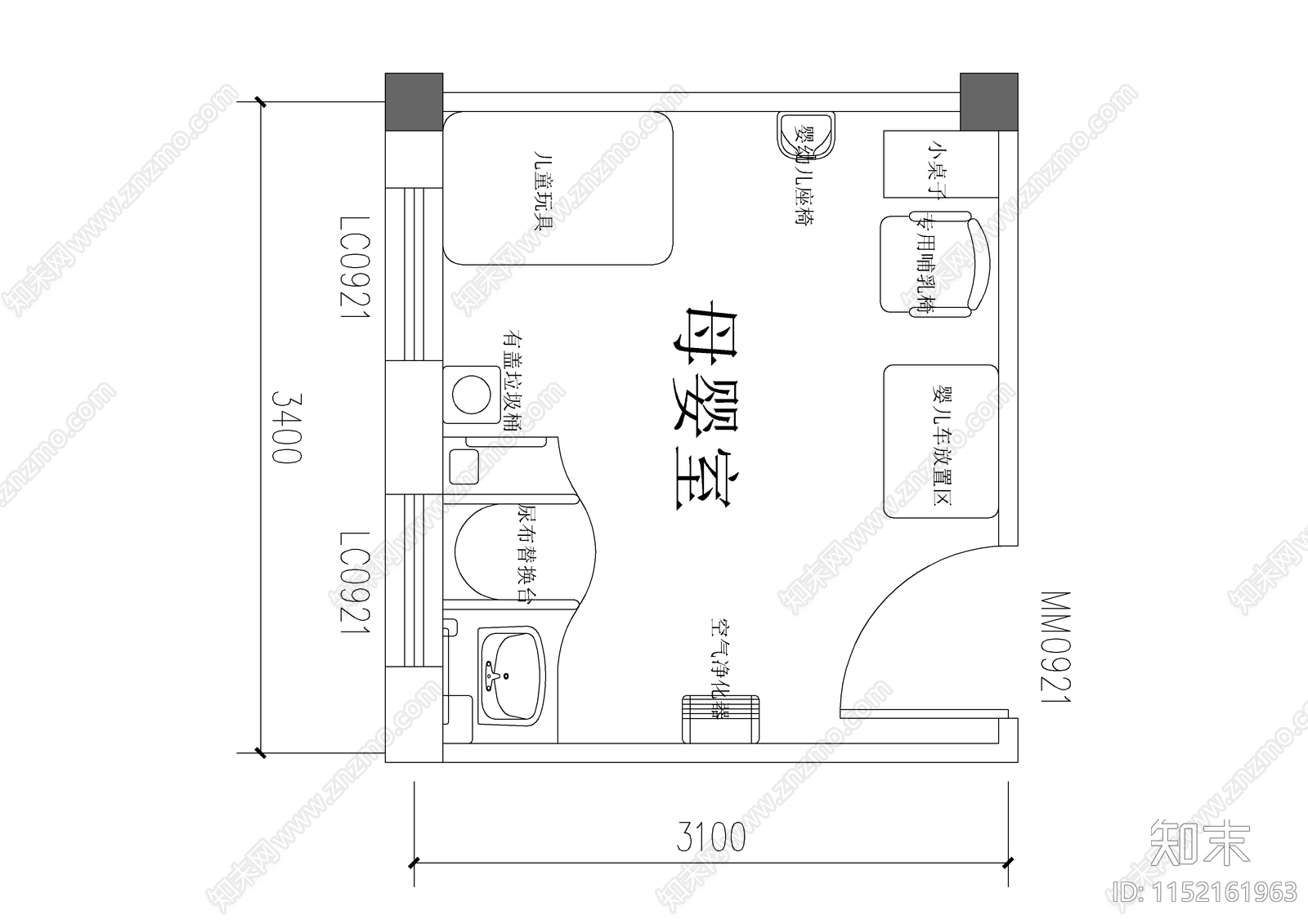 母婴室平面图施工图下载【ID:1152161963】