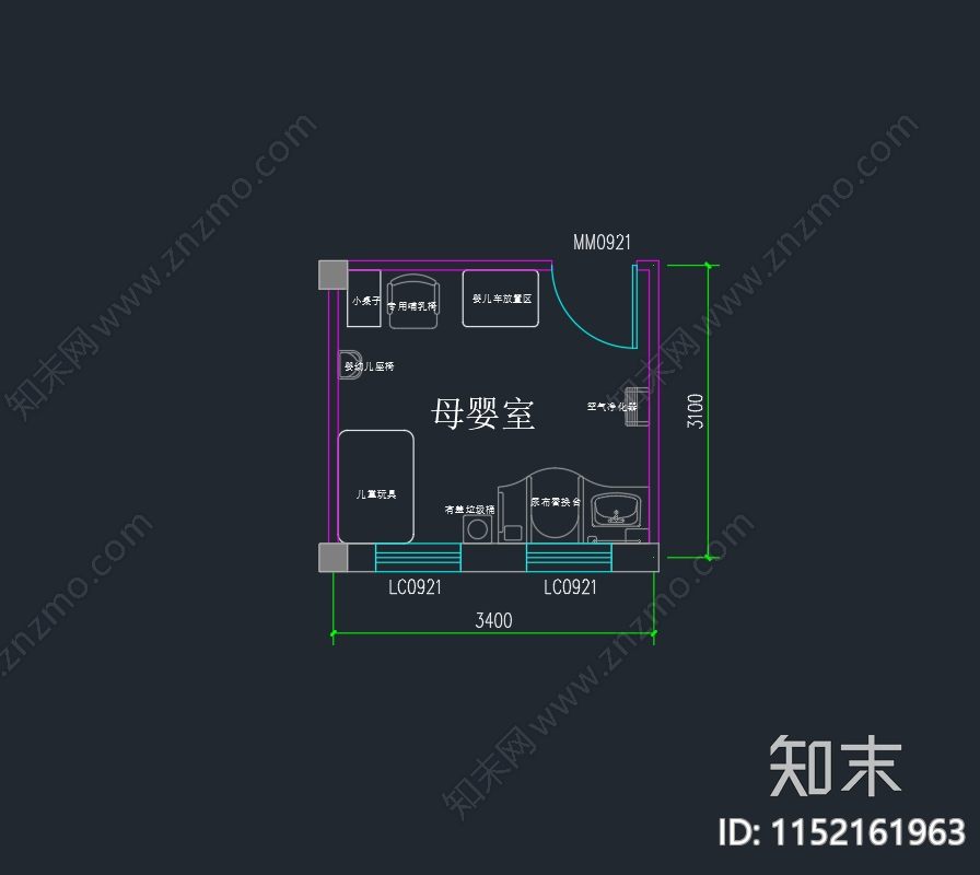 母婴室平面图施工图下载【ID:1152161963】