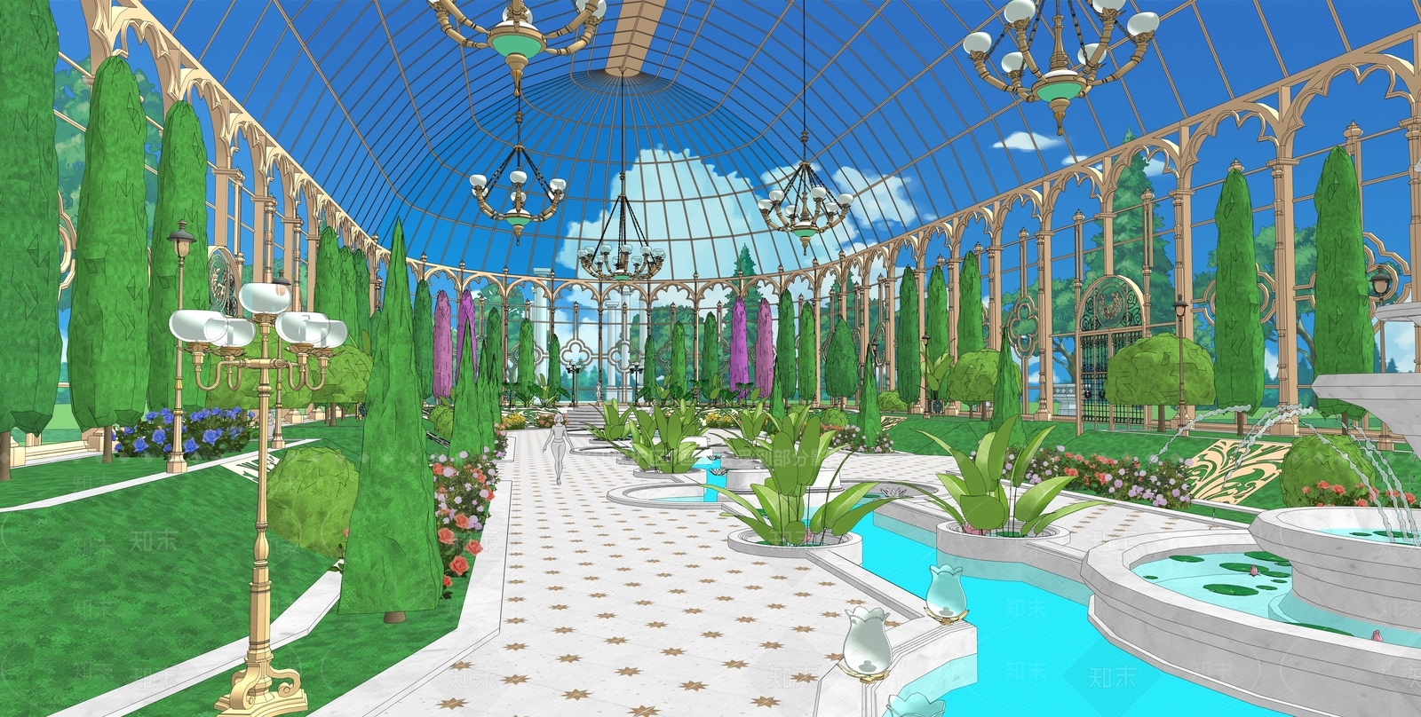 欧式秘密花园豪华室内花园SU模型下载【ID:1152162485】