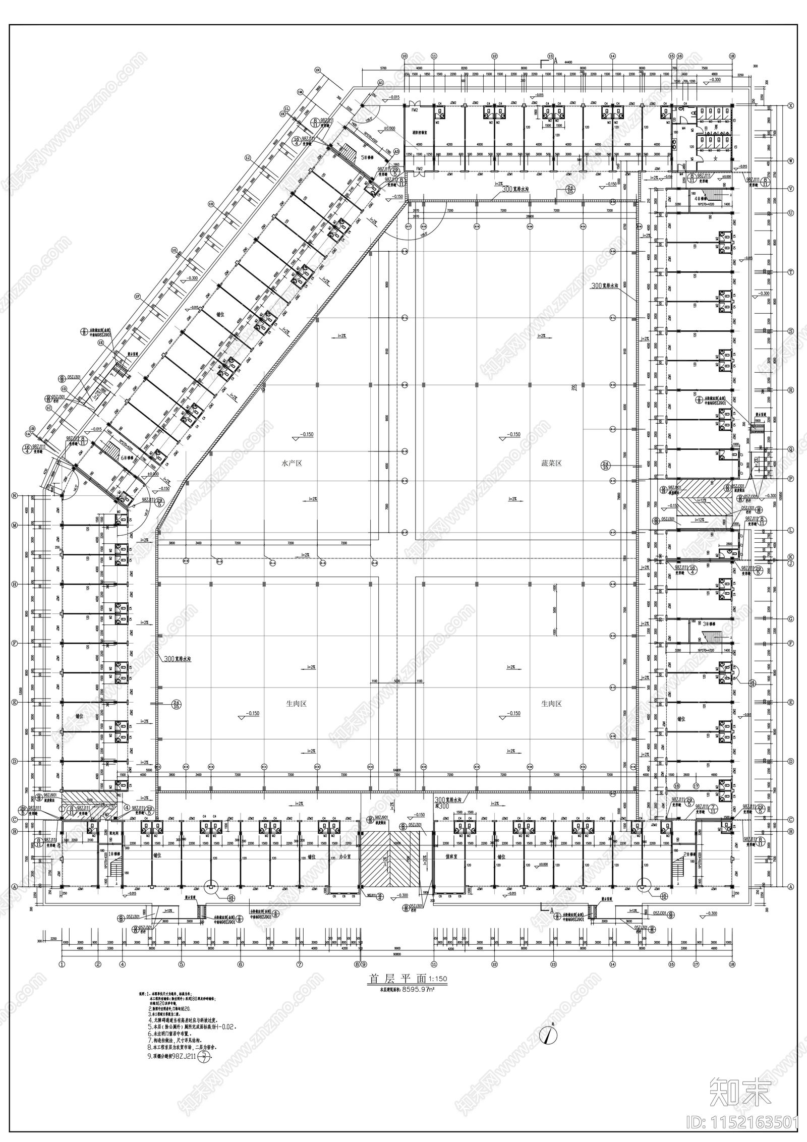 经济联合社农贸市场建筑cad施工图下载【ID:1152163501】