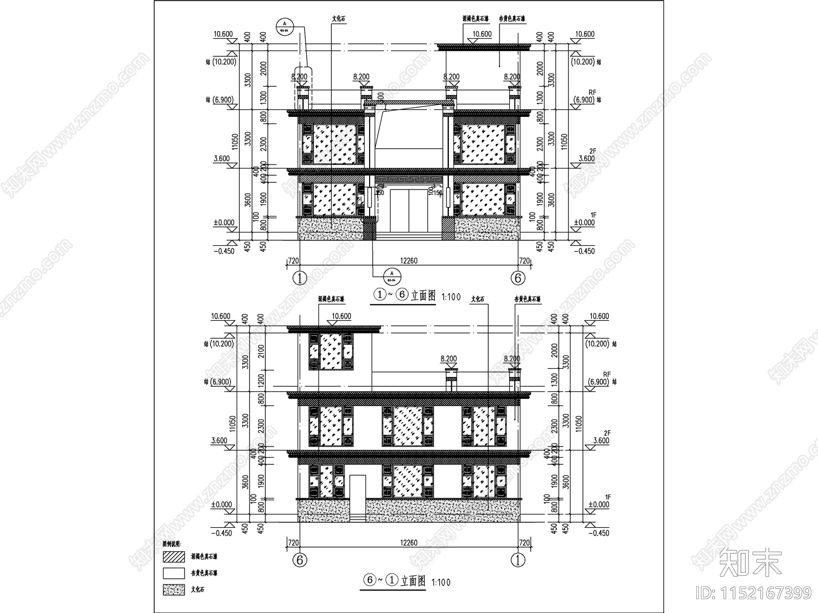 新中式两层独栋别墅建筑cad施工图下载【ID:1152167399】