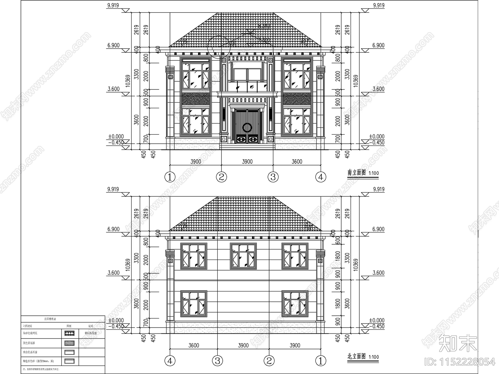 新中式两层独栋别墅建筑施工图下载【ID:1152228054】