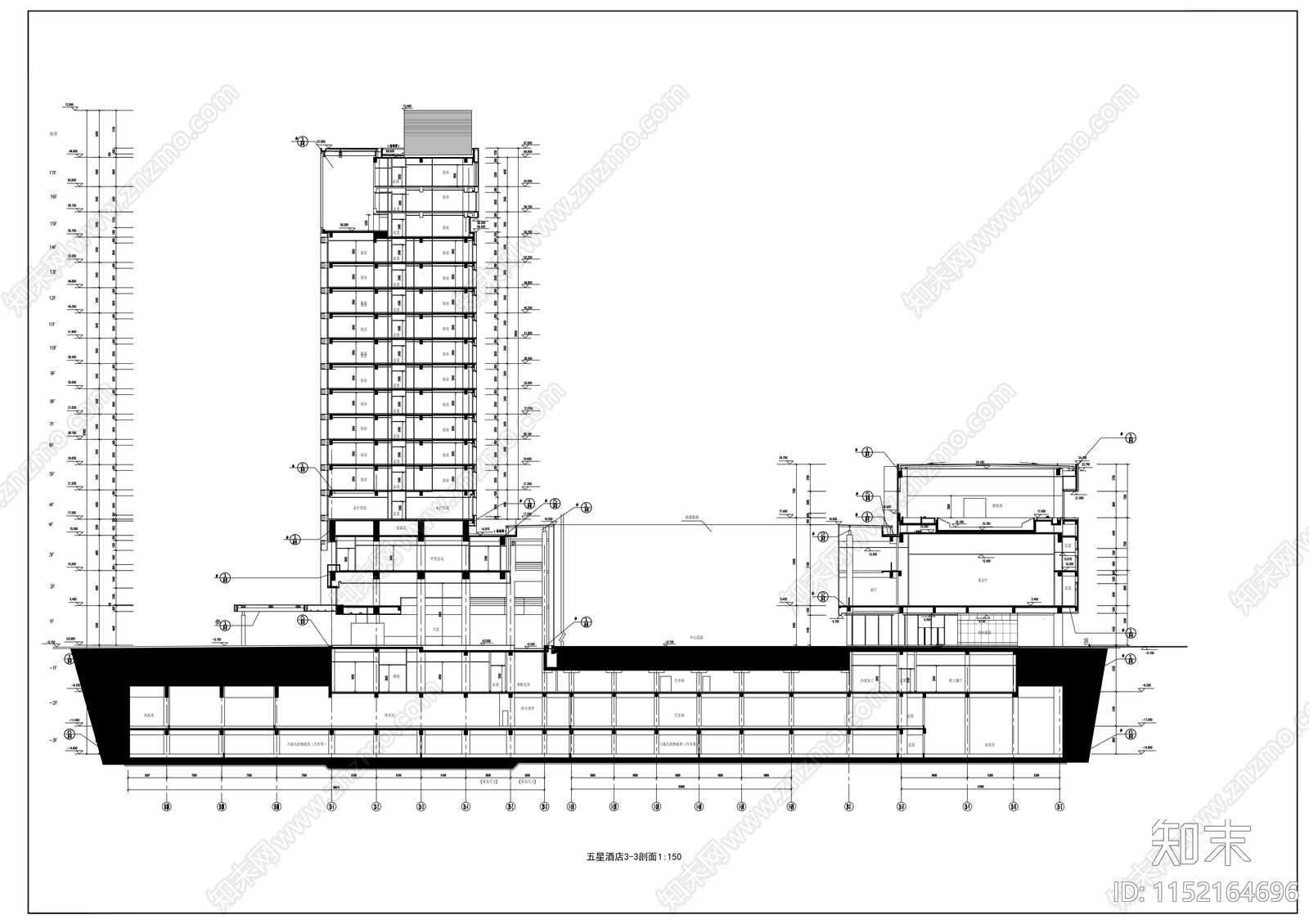 十七层商业综合楼建筑cad施工图下载【ID:1152164696】