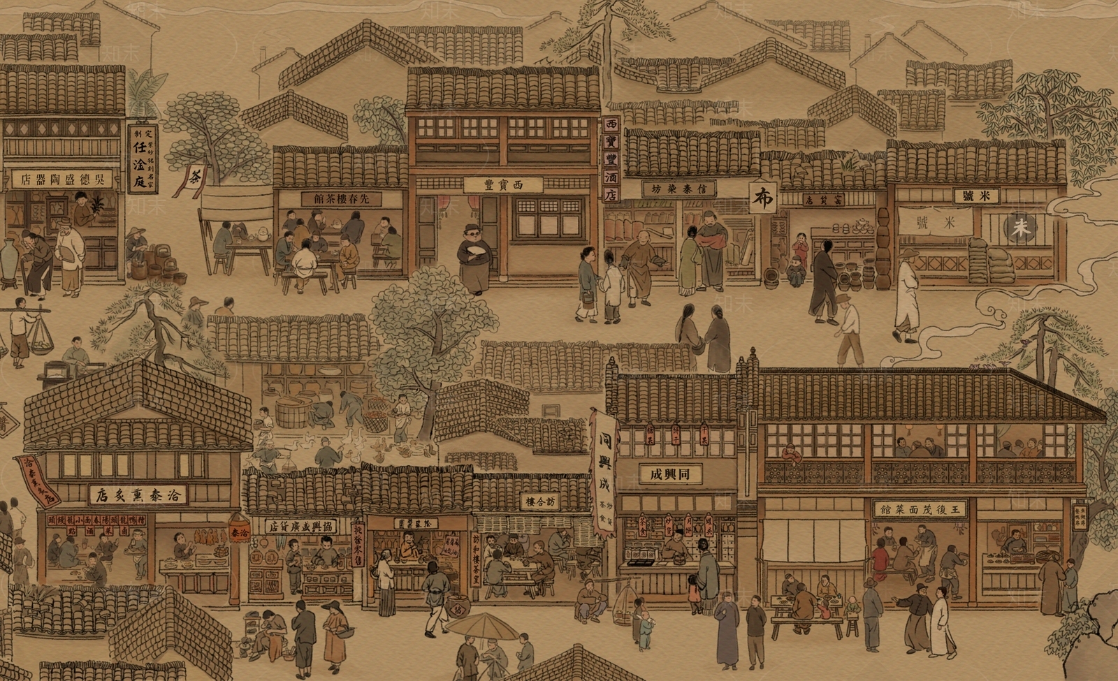 古建集市壁纸壁画贴图下载【ID:1152164618】