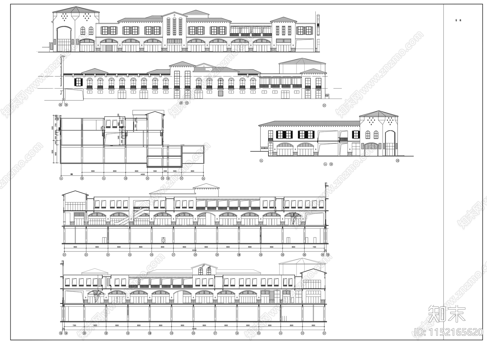 现代风格多层商业建筑cad施工图下载【ID:1152165620】