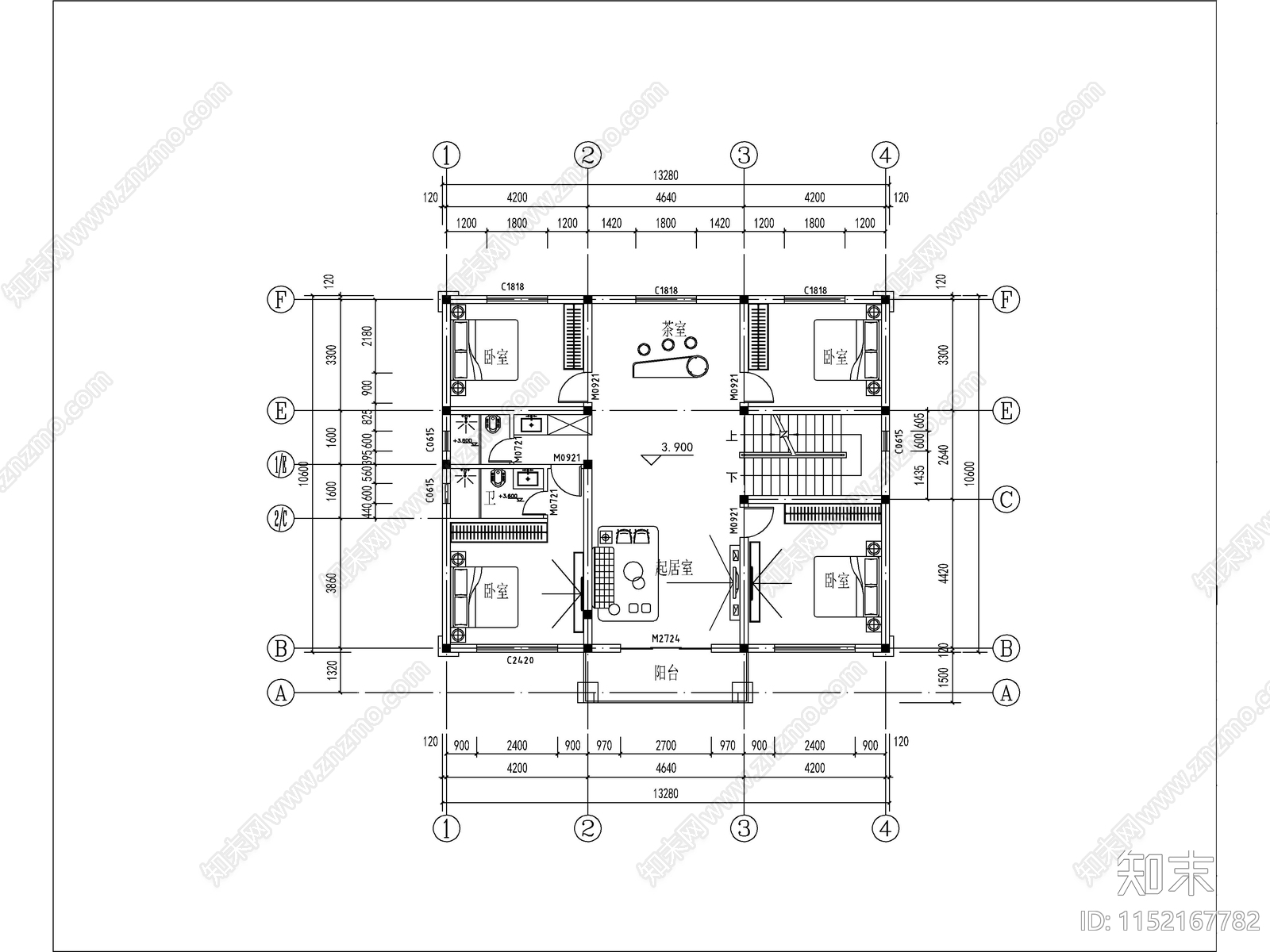 欧式三层独栋别墅建筑cad施工图下载【ID:1152167782】