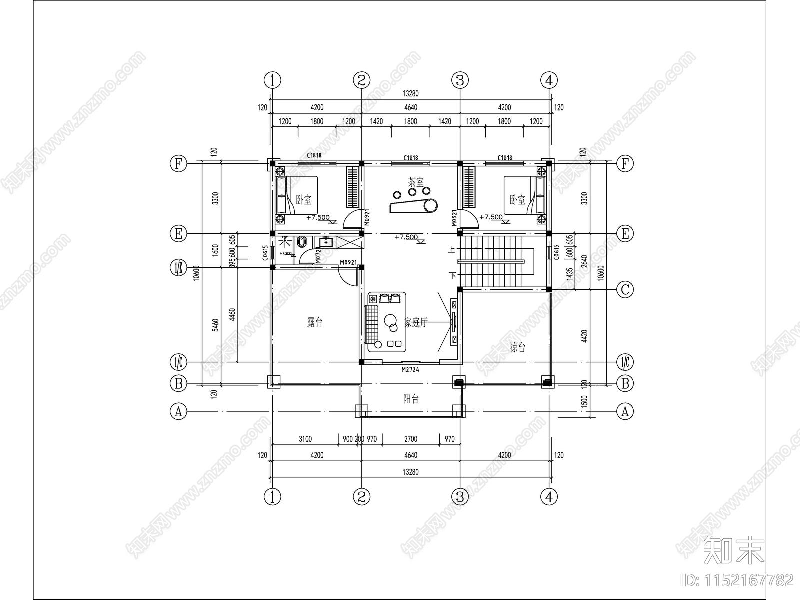 欧式三层独栋别墅建筑cad施工图下载【ID:1152167782】