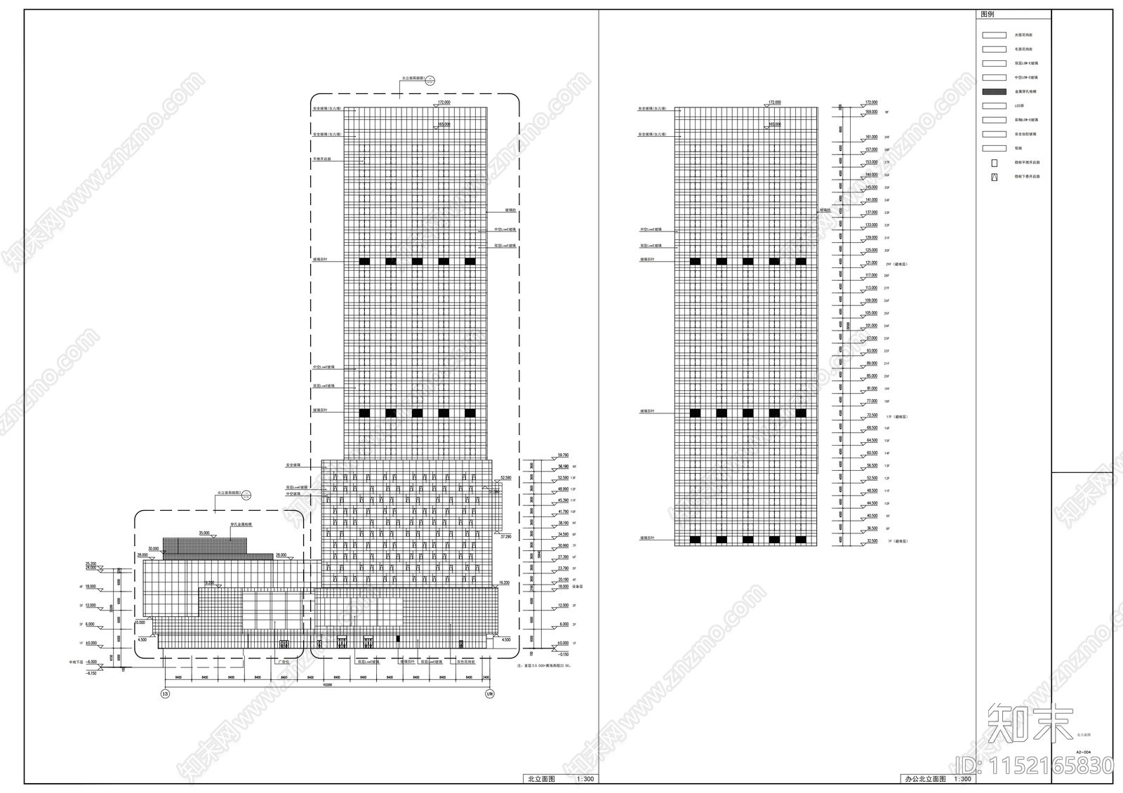 现代风格三十九层商业广场建筑cad施工图下载【ID:1152165830】