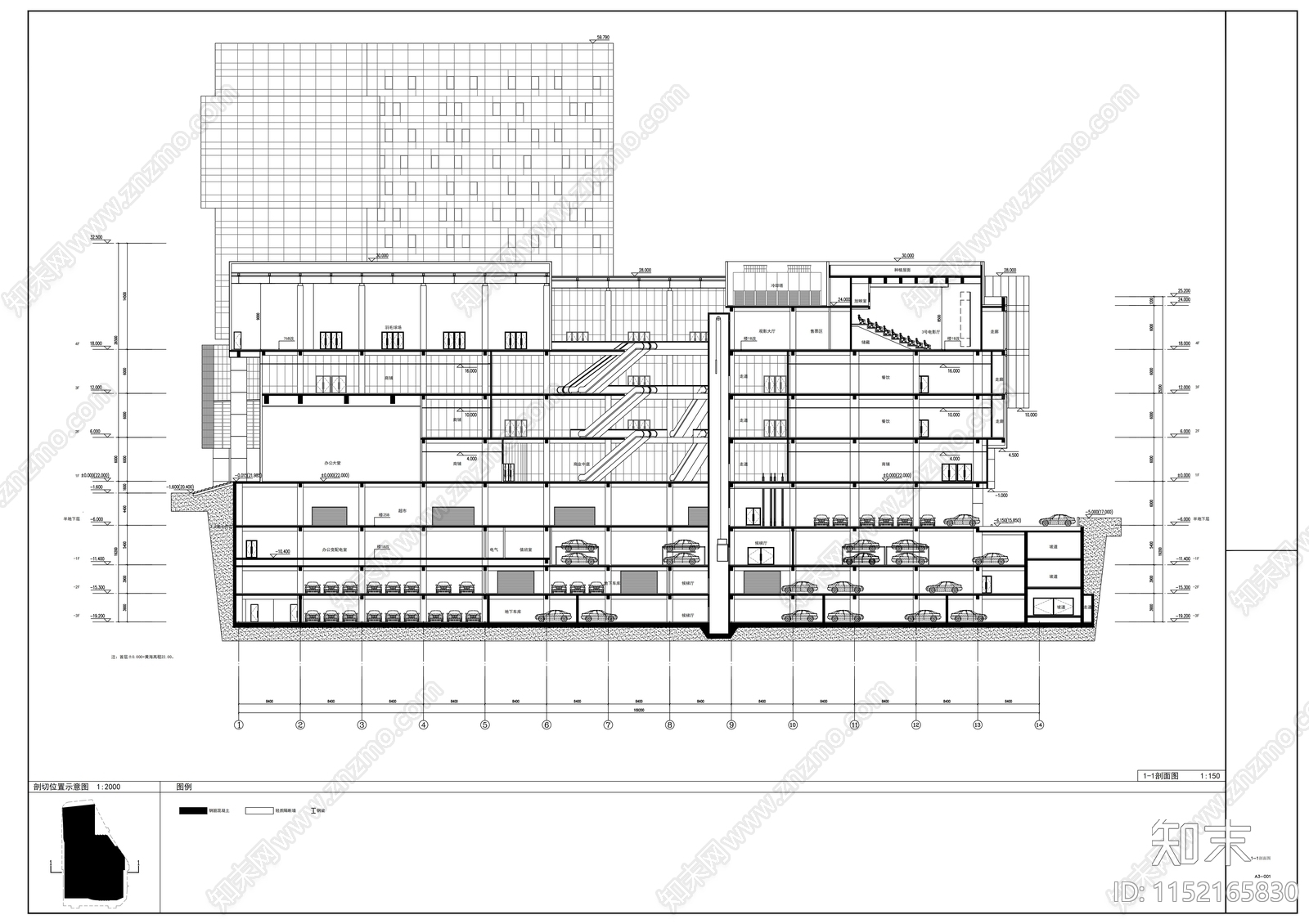 现代风格三十九层商业广场建筑cad施工图下载【ID:1152165830】