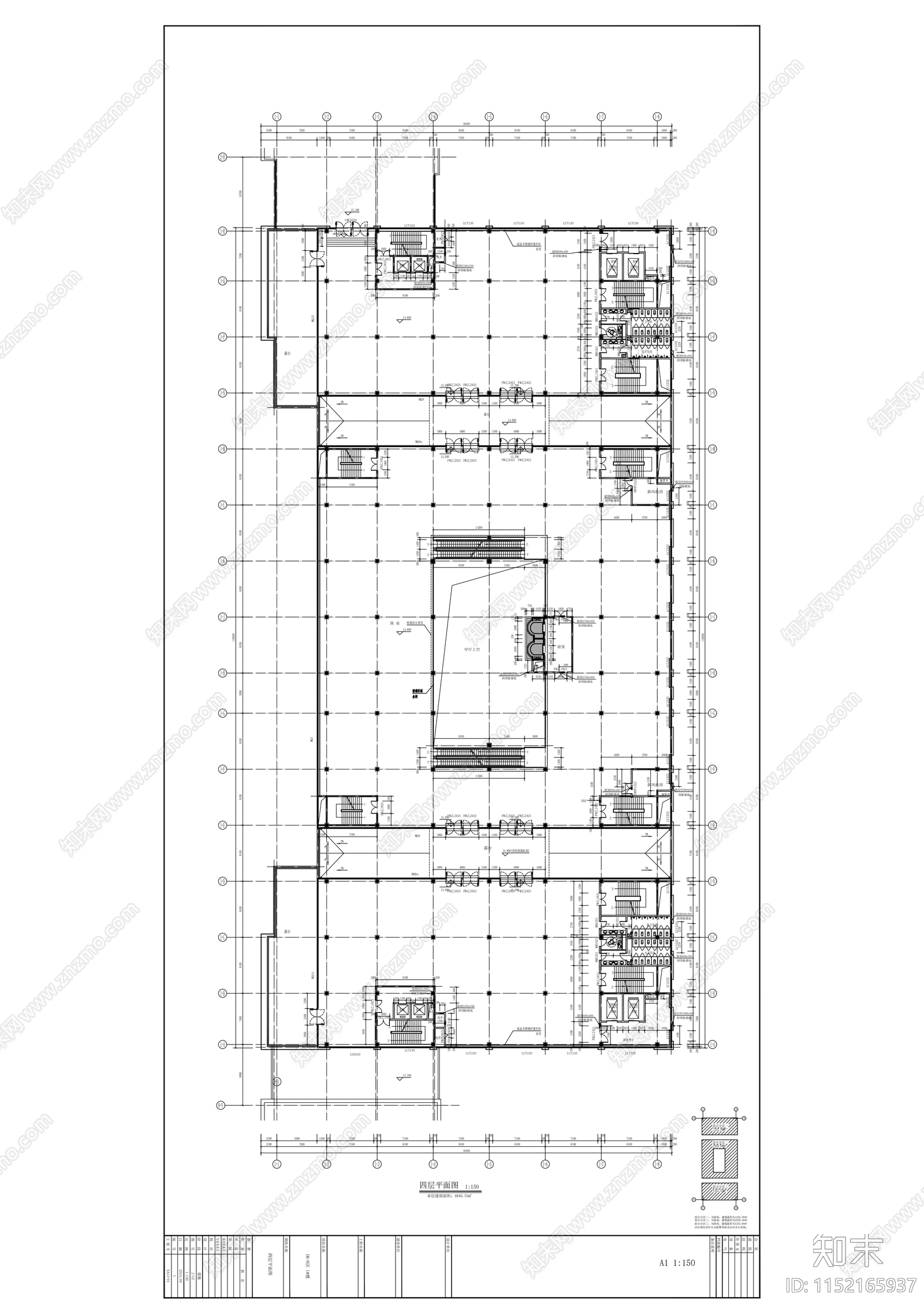 现代幕墙式多层商业建筑cad施工图下载【ID:1152165937】