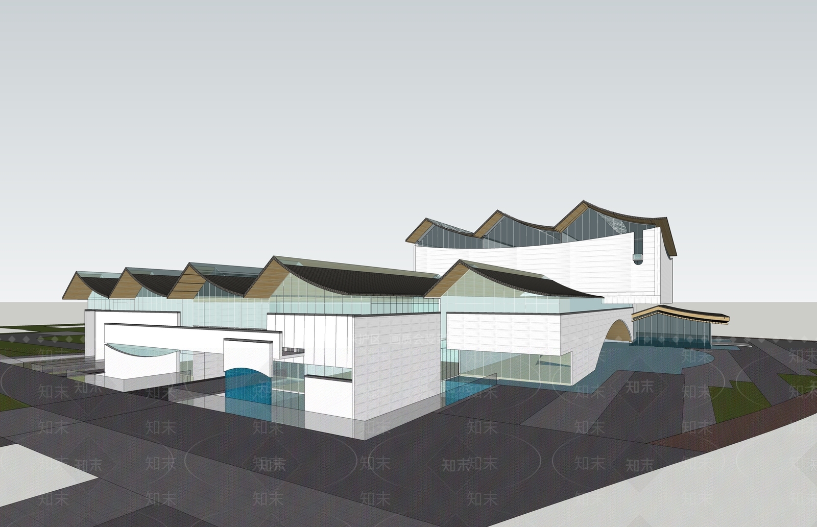 新中式展览馆建筑SU模型下载【ID:1152167846】