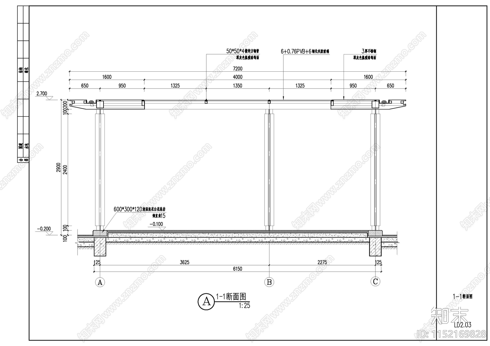 现代常规不锈钢景观廊架cad施工图下载【ID:1152169828】