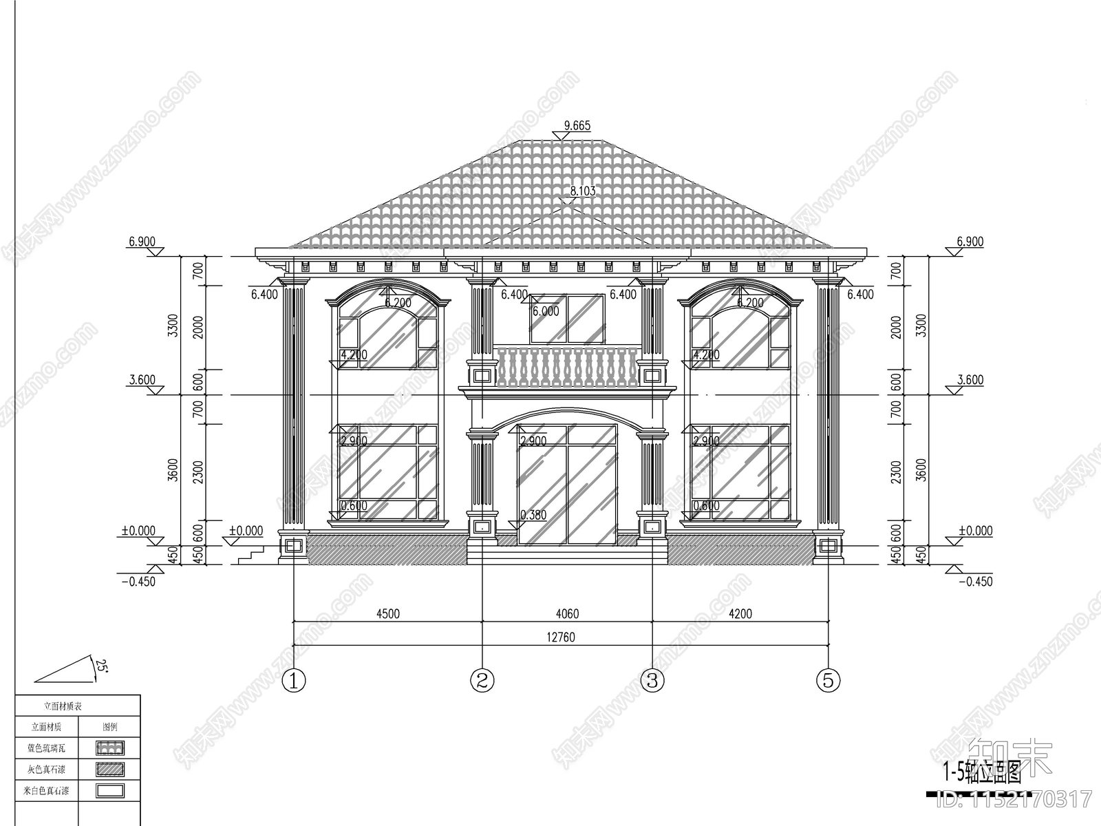 欧式两层独栋别墅建筑施工图下载【ID:1152170317】