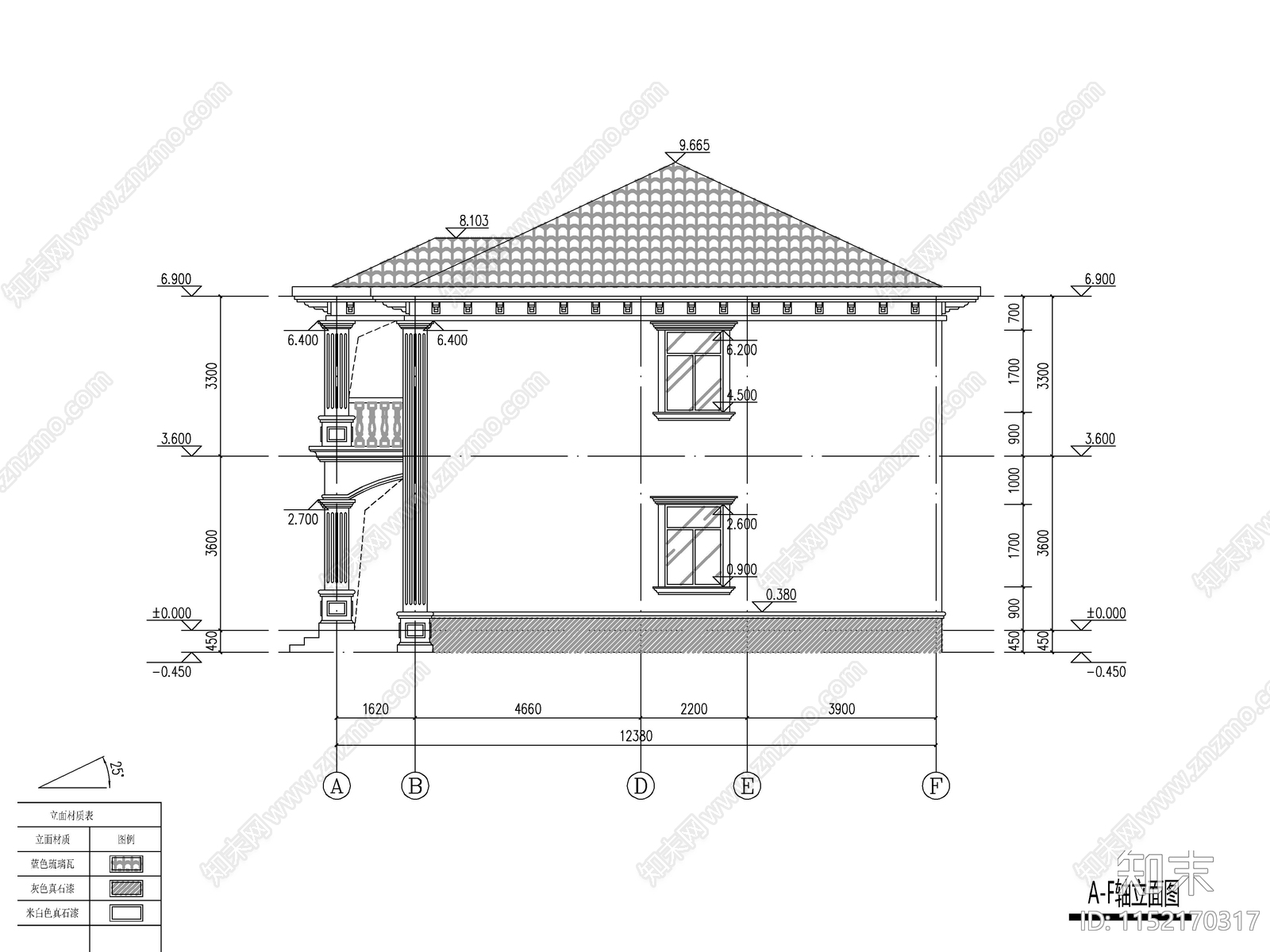 欧式两层独栋别墅建筑施工图下载【ID:1152170317】