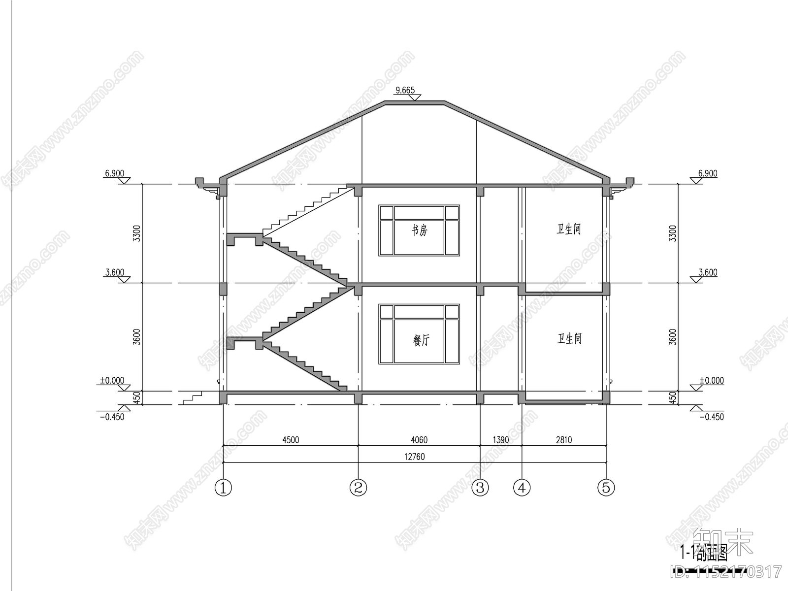 欧式两层独栋别墅建筑施工图下载【ID:1152170317】