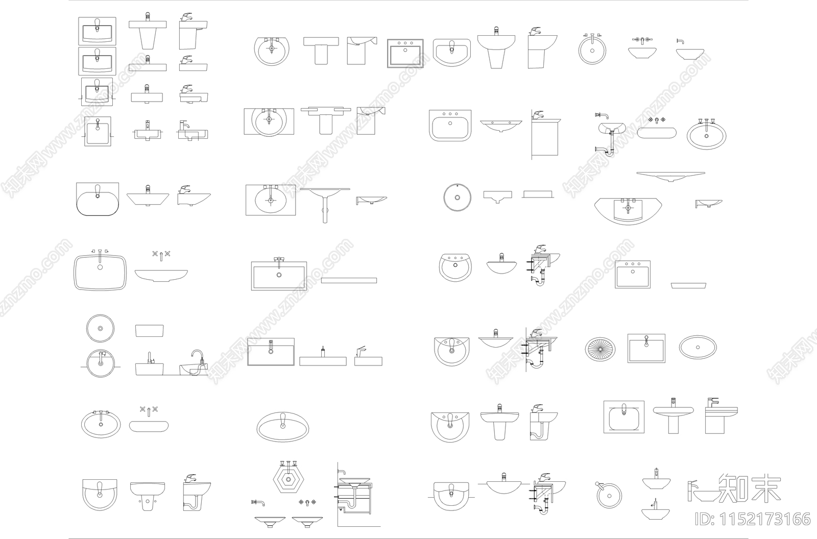 卫浴多种台盆cad施工图下载【ID:1152173166】