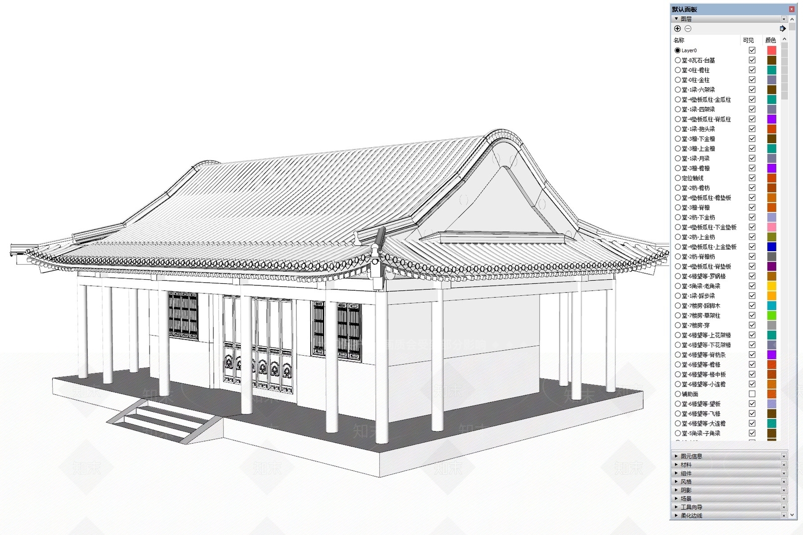 中式古建筑SU模型草图