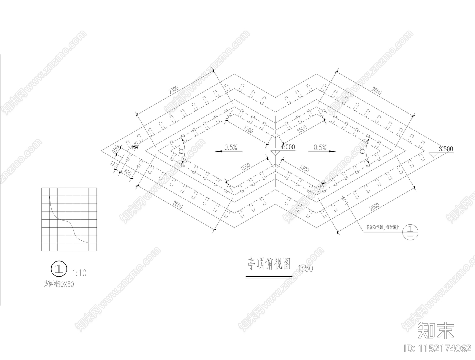 菱形造型亭cad施工图下载【ID:1152174062】