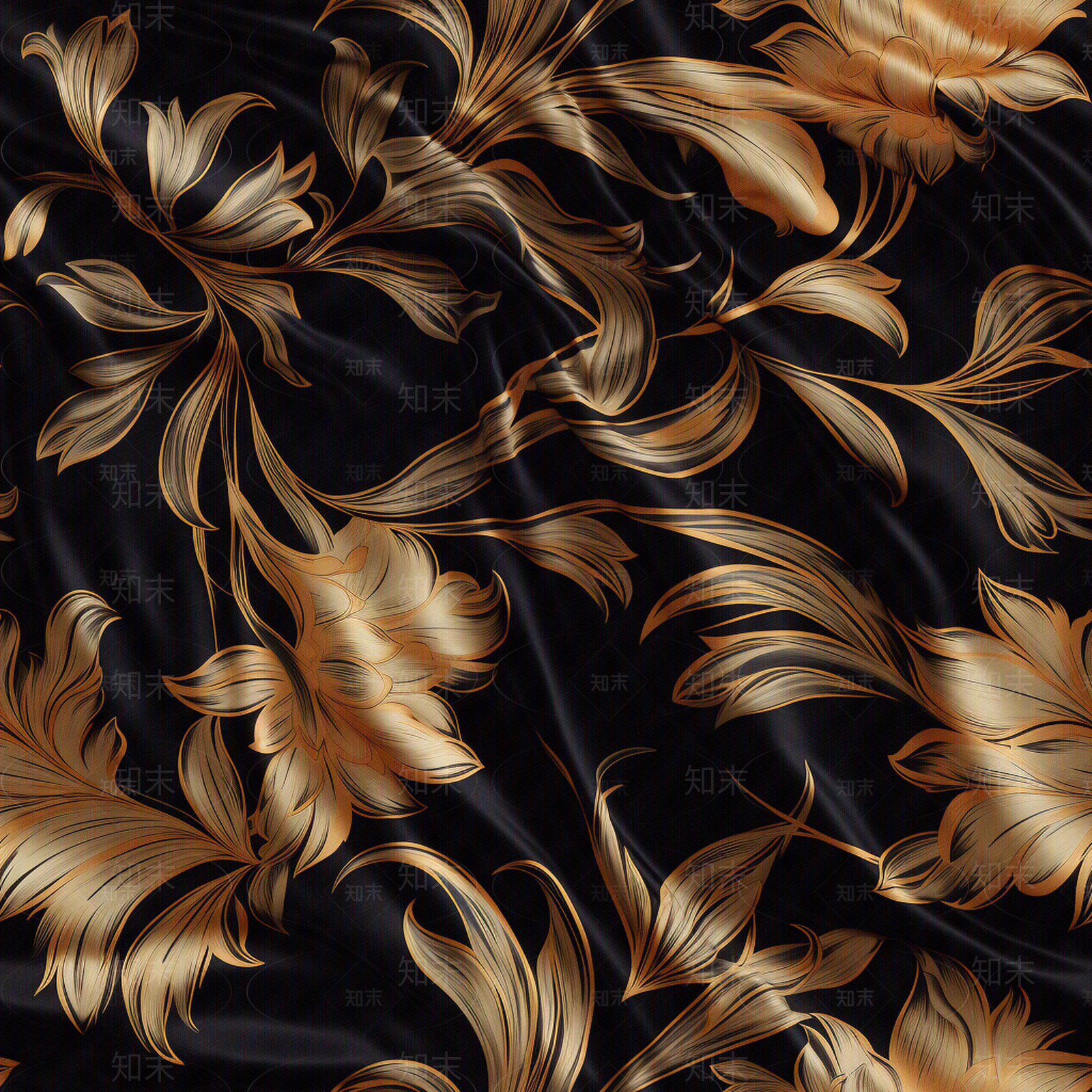 无缝黑色花纹丝绸纹理贴图下载【ID:1152179784】