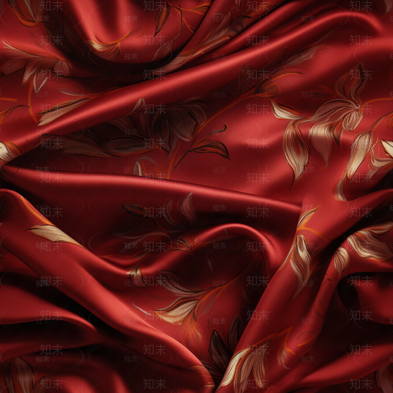 无缝红色植物丝绸纹理贴图下载【ID:1152179737】