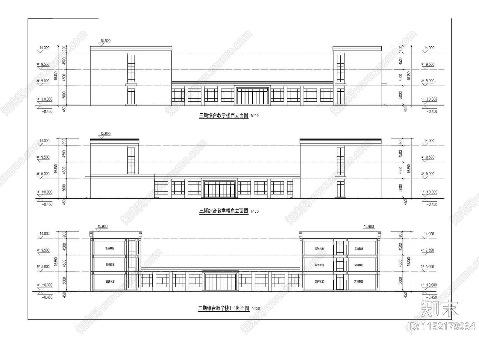 教学楼cad施工图下载【ID:1152179934】