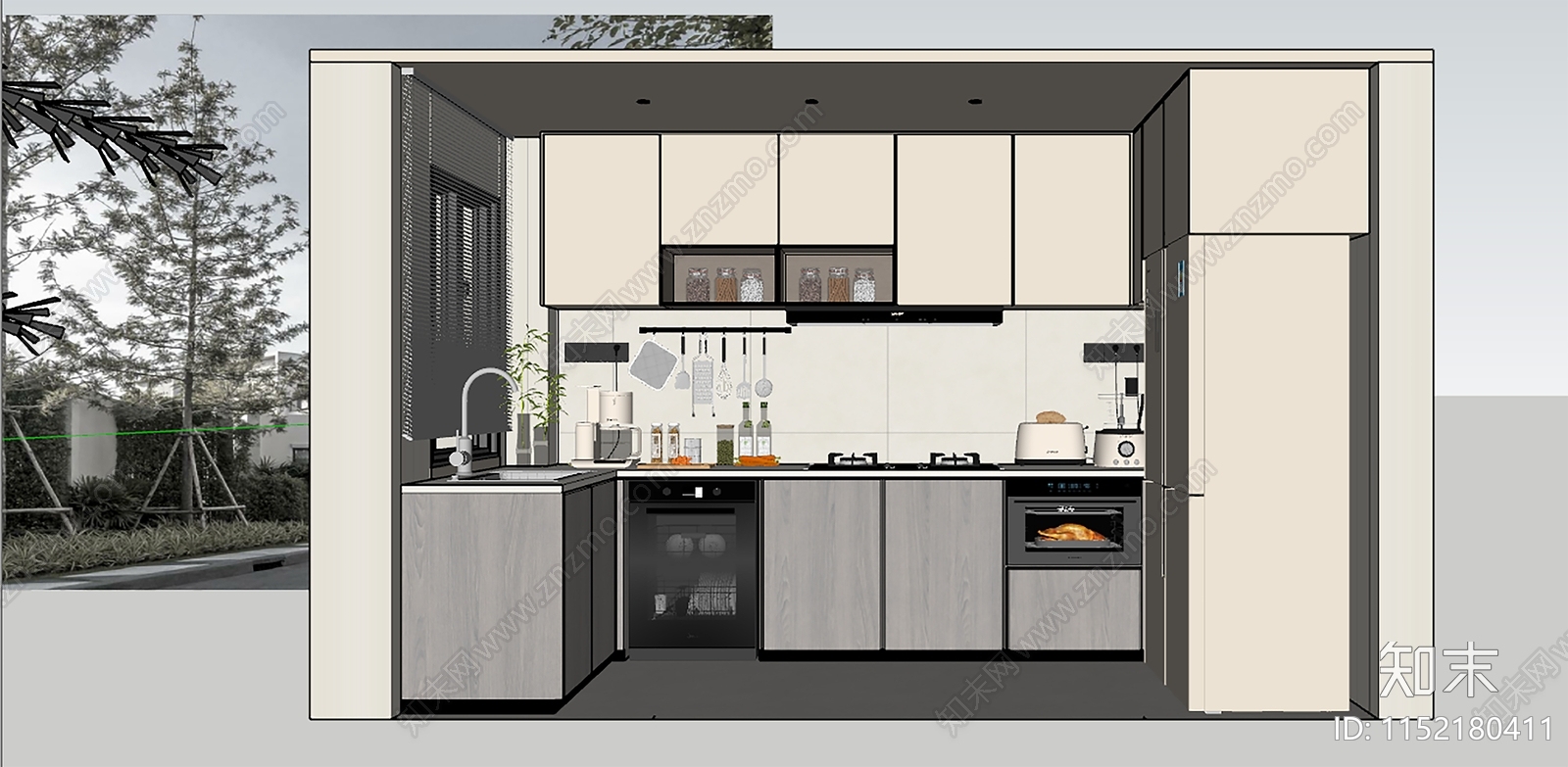 现代奶油风厨房SU模型下载【ID:1152180411】