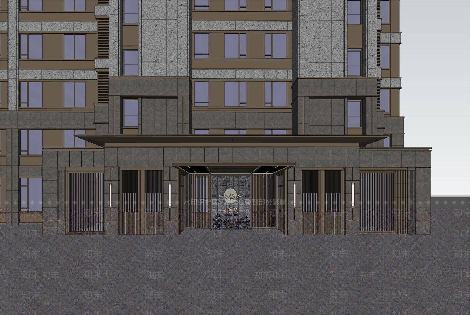新中式单元入户门SU模型下载【ID:1152181285】