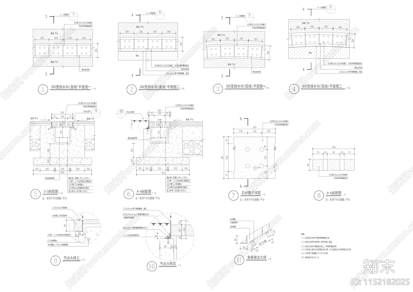 车行道石材盖板排水沟施工图下载【ID:1152182025】