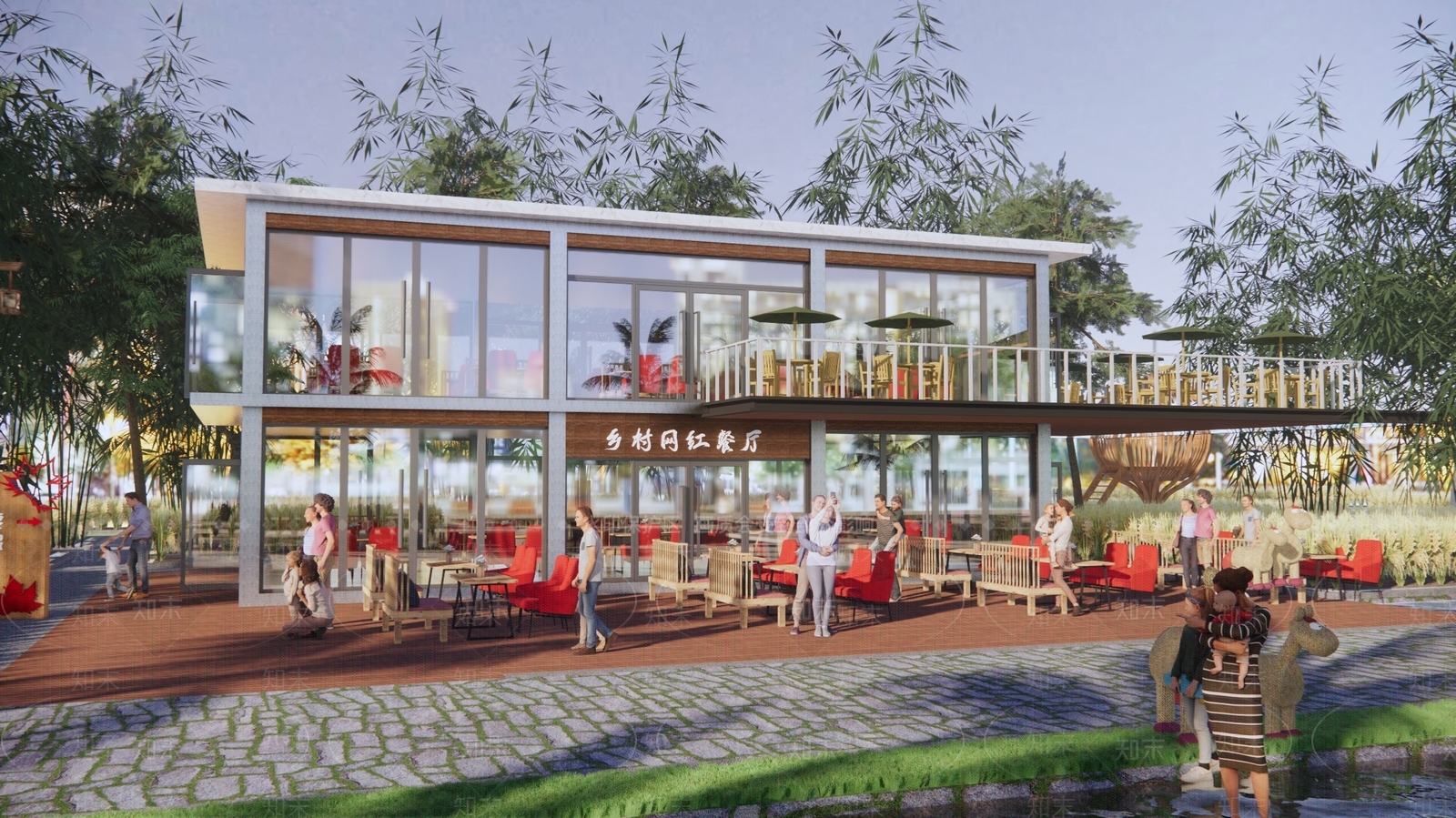 现代餐饮建筑SU模型下载【ID:1152183447】