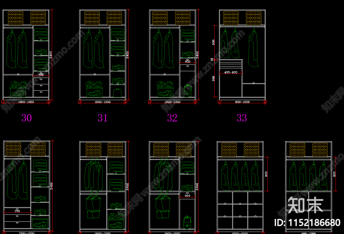 衣柜cad施工图下载【ID:1152186680】