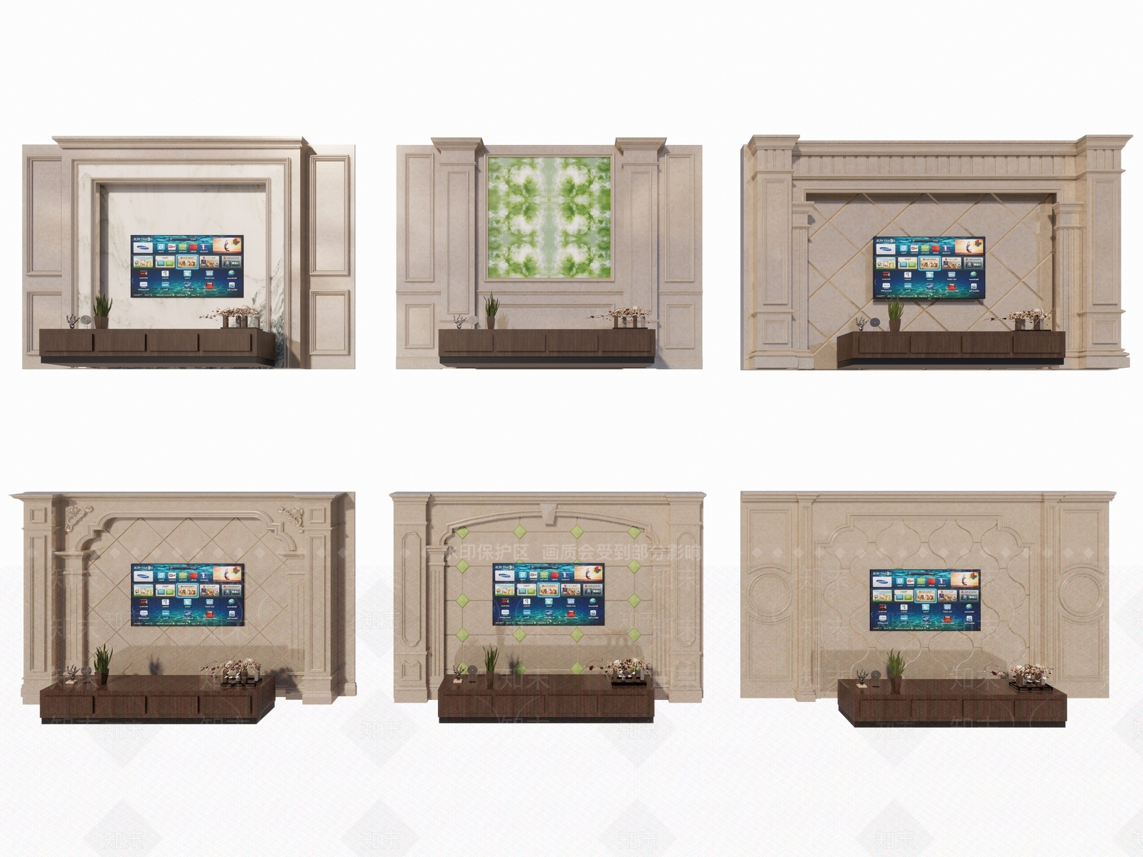 欧式电视墙SU模型下载【ID:1152187252】