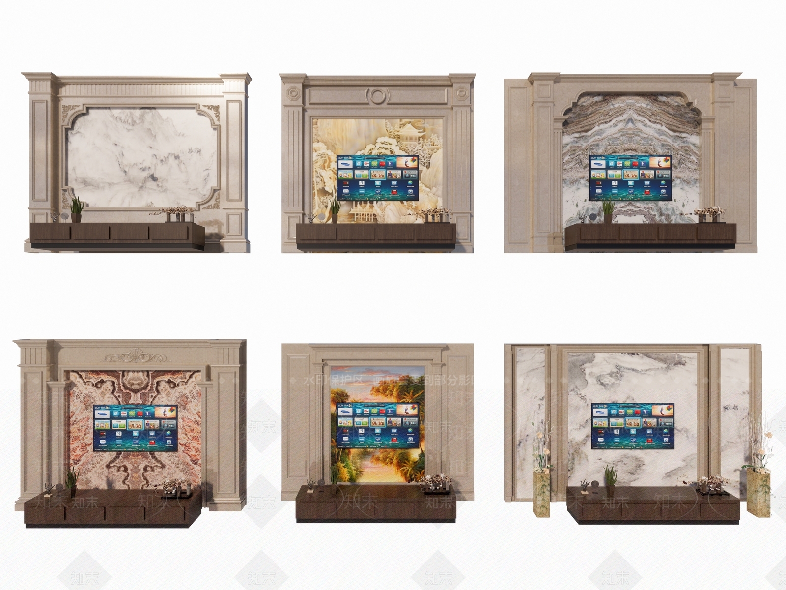 欧式电视墙SU模型下载【ID:1152187287】