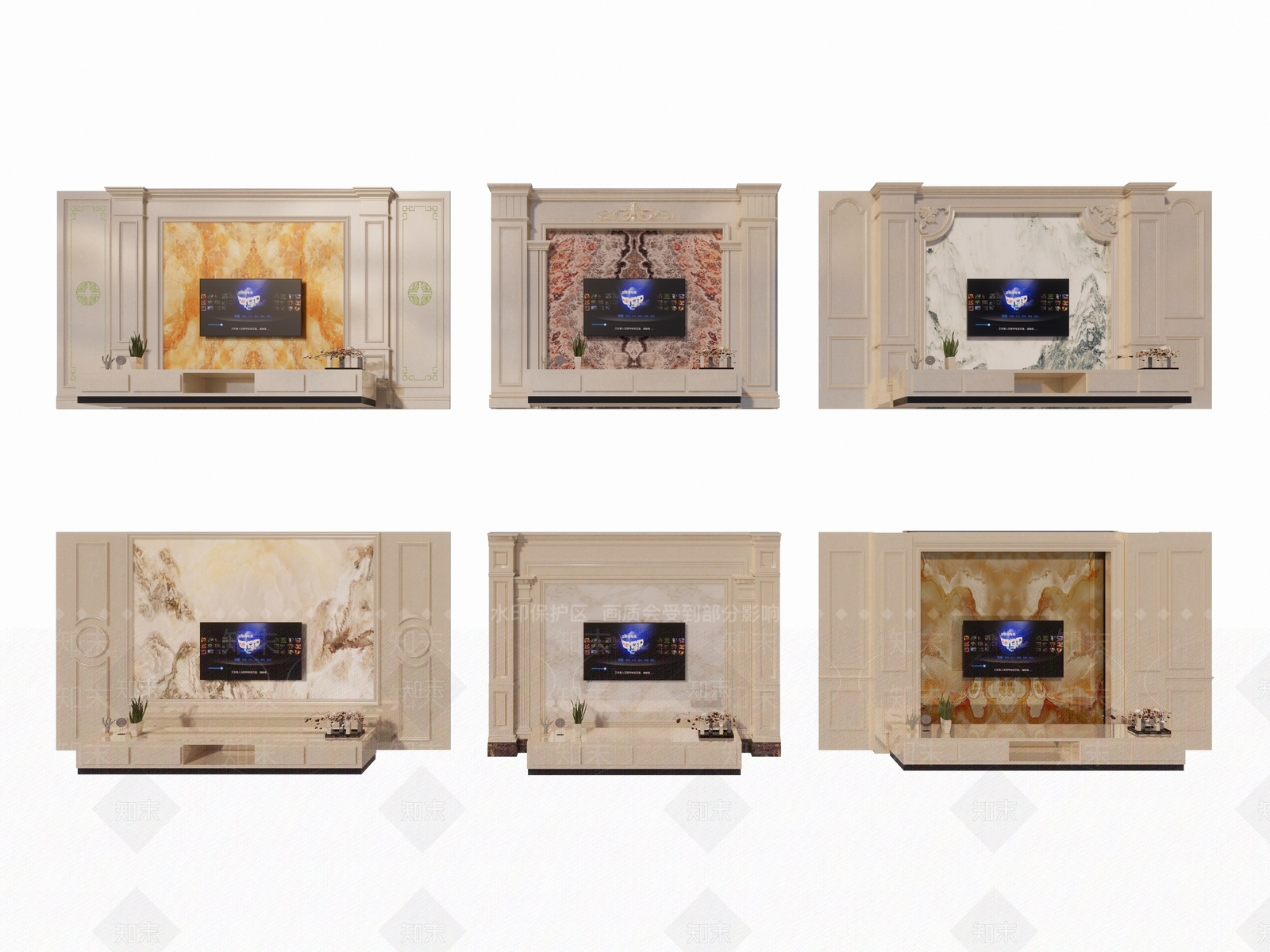 欧式电视墙SU模型下载【ID:1152187380】