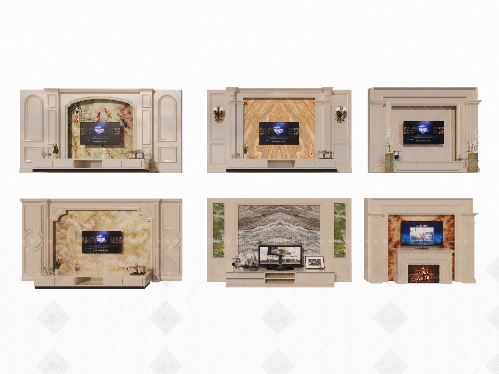 欧式电视墙SU模型下载【ID:1152187353】