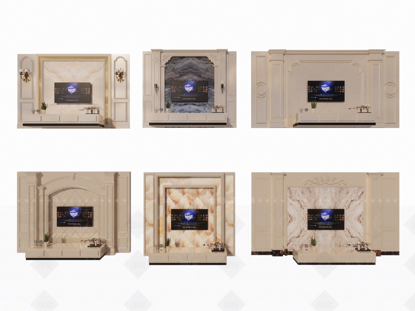 欧式电视墙SU模型下载【ID:1152187346】