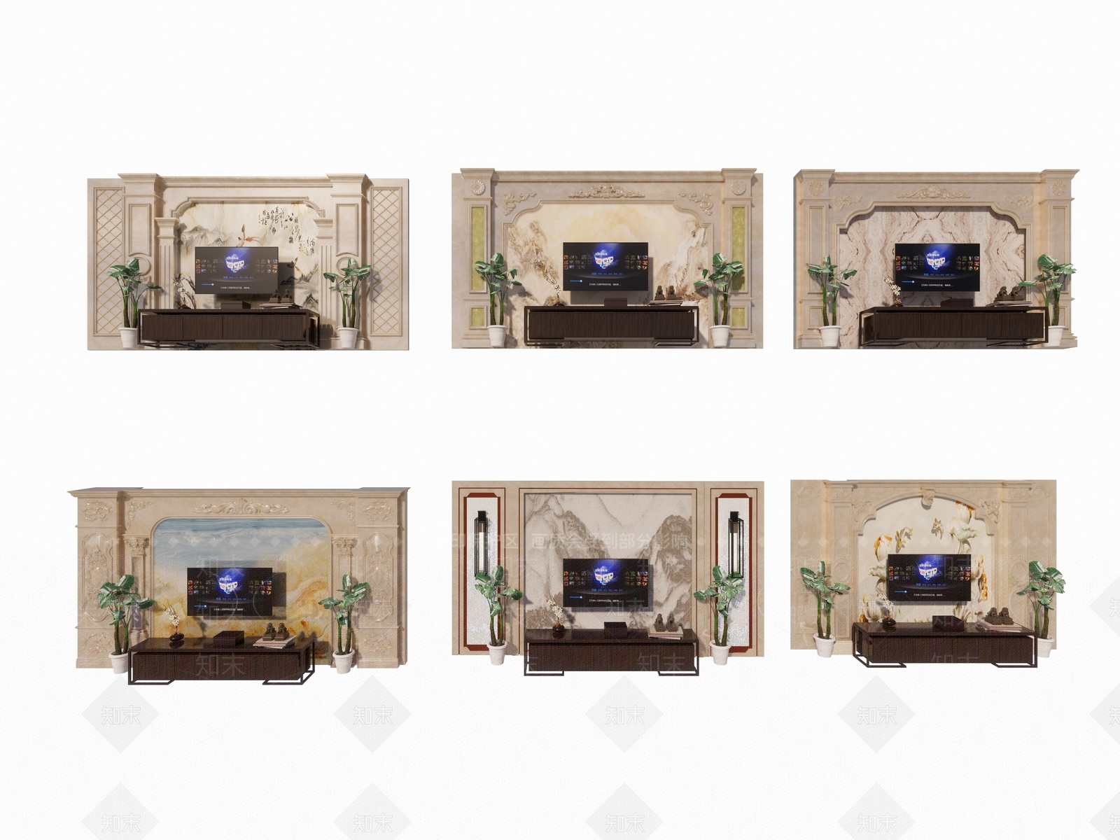 欧式电视墙SU模型下载【ID:1152187472】