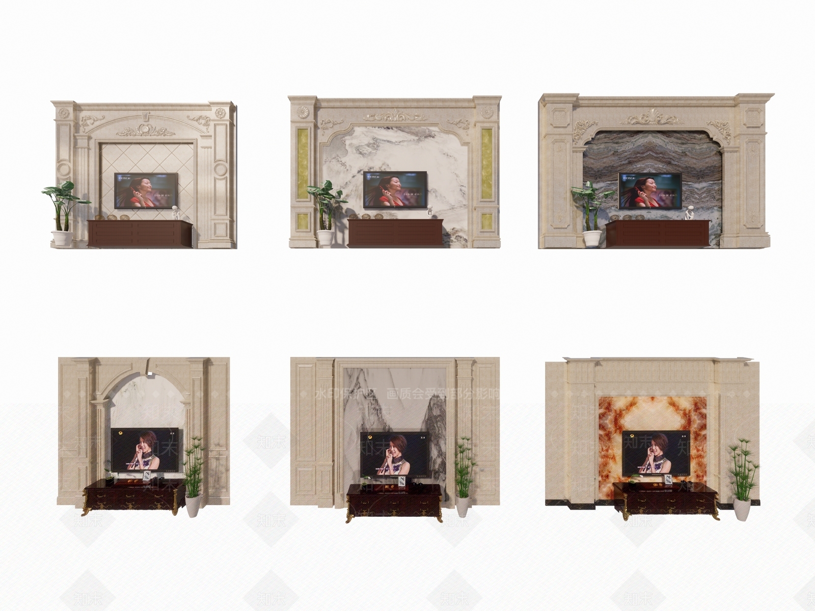 欧式电视墙SU模型下载【ID:1152187540】