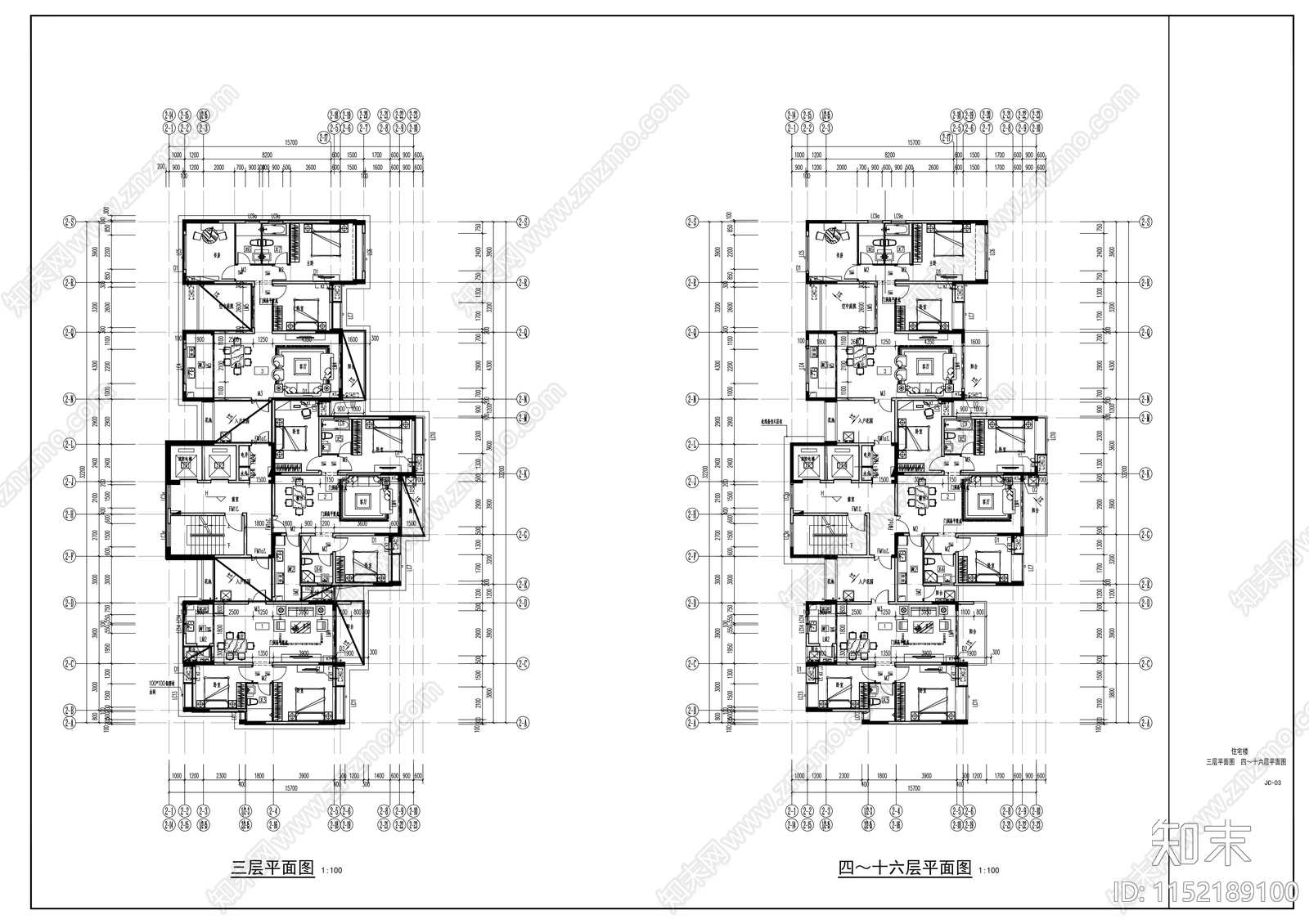 10层商住综合cad施工图下载【ID:1152189100】