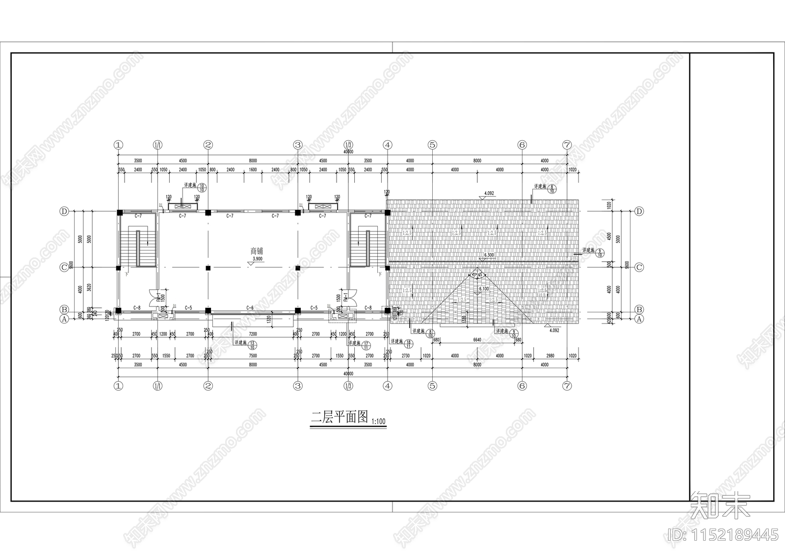 两层红瓦屋面商业街cad施工图下载【ID:1152189445】