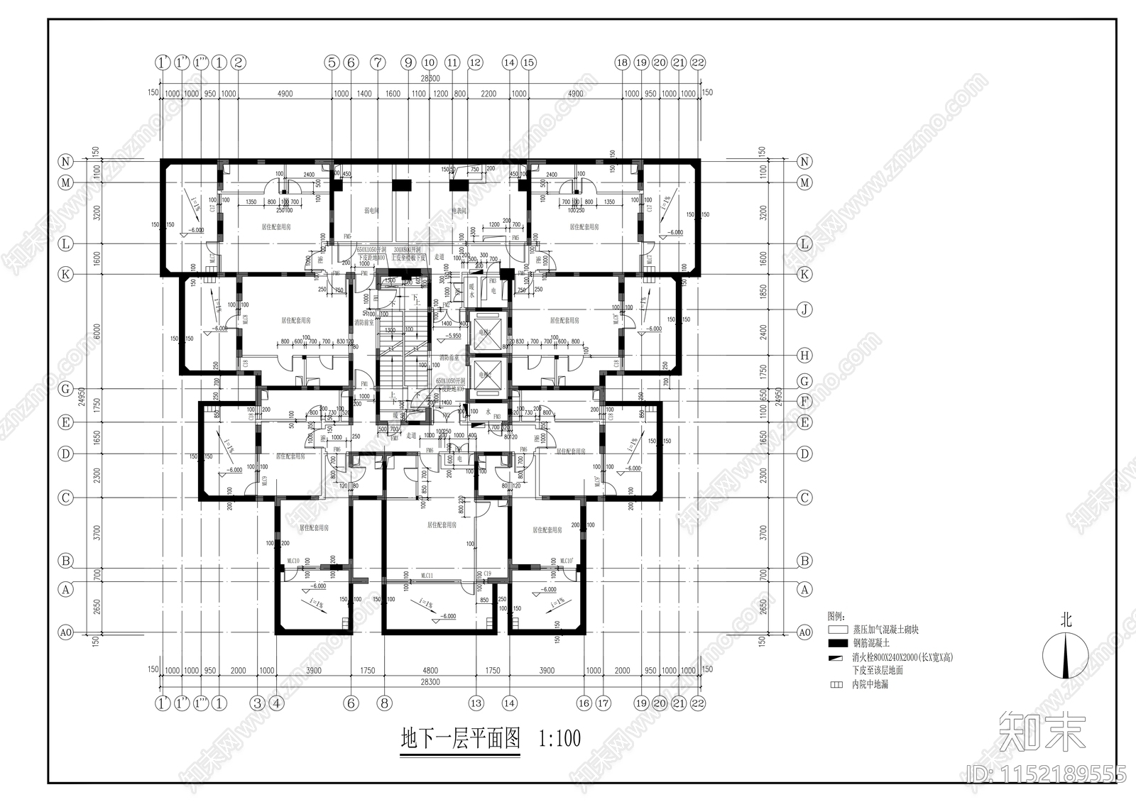 校区公寓楼建筑cad施工图下载【ID:1152189555】