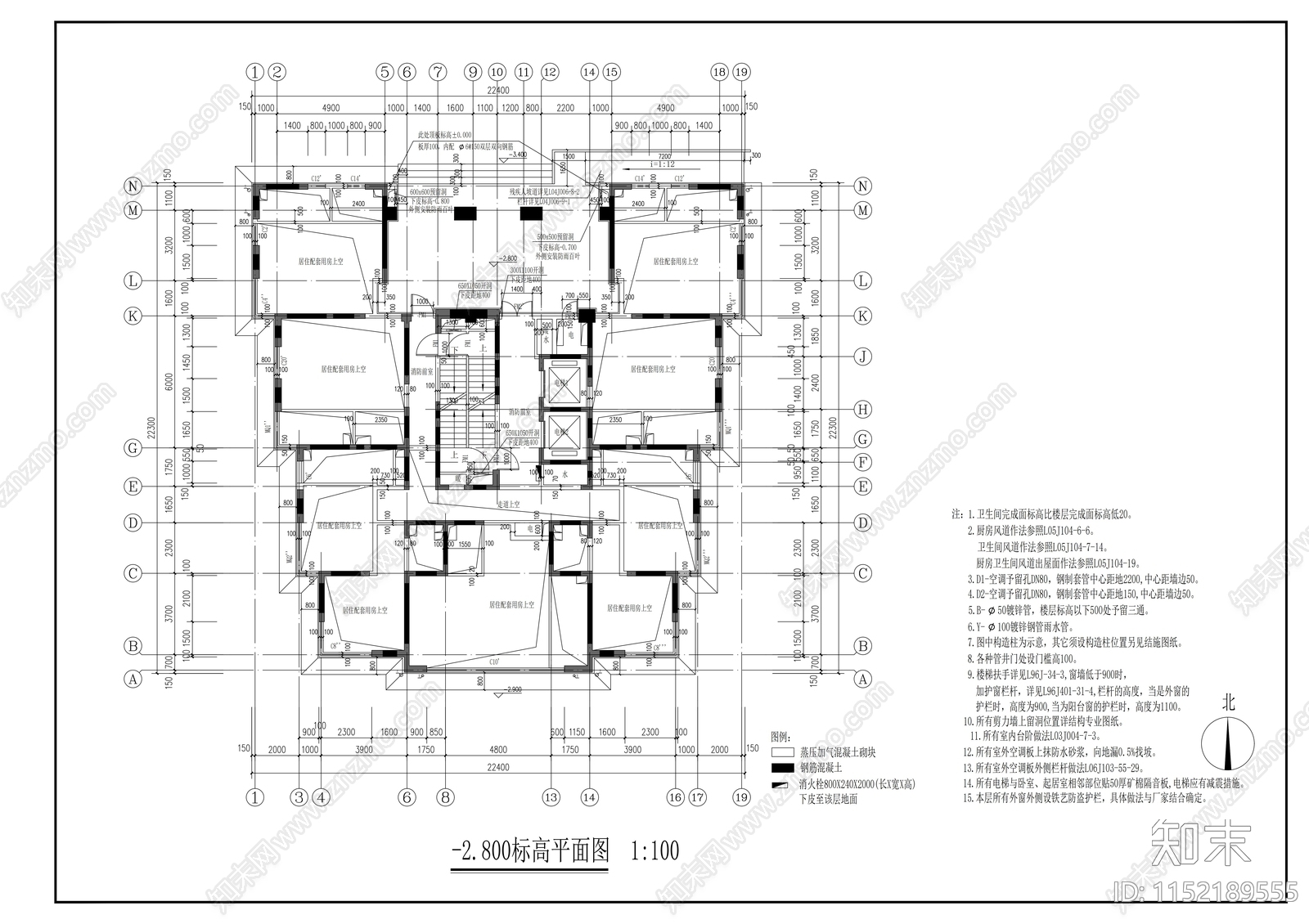 校区公寓楼建筑cad施工图下载【ID:1152189555】